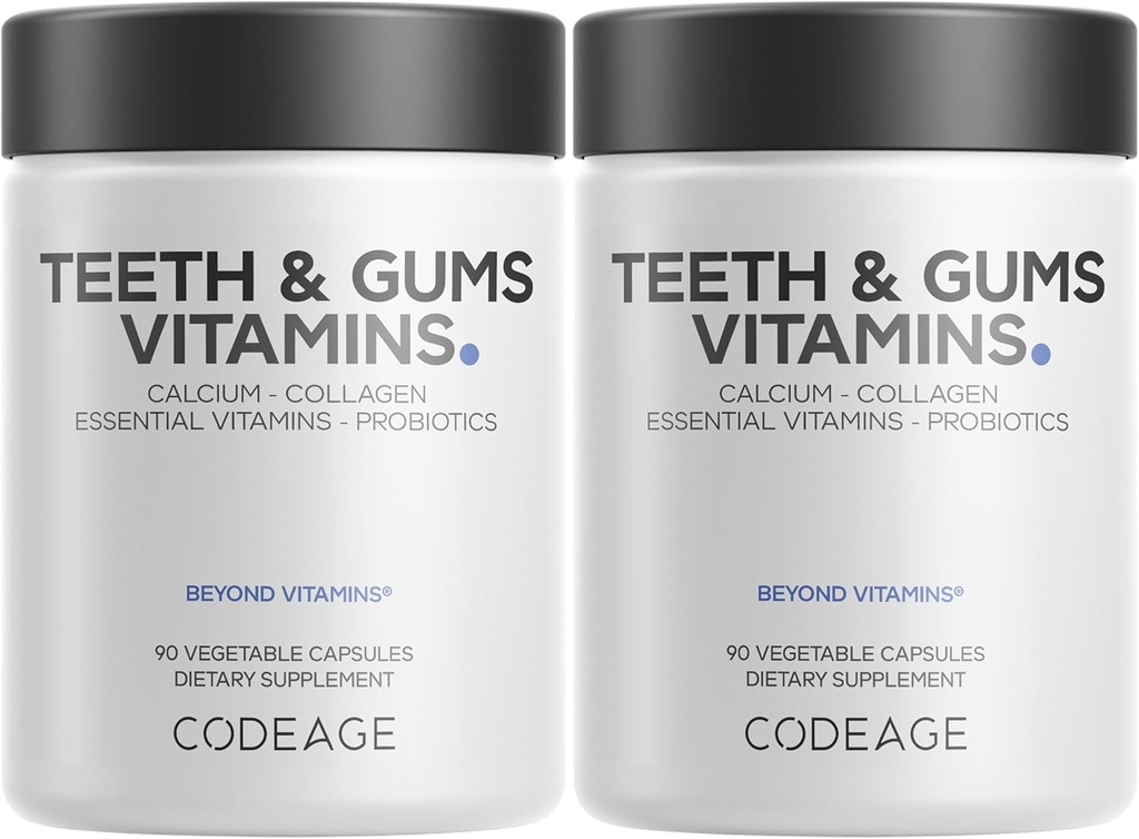 Código de dientes " Gums Vitaminas + Probióticos Orales Suplemento de la Boca - Calcio Alimentario completo, Collagen, Potasio, Vitamina C, D3, K2, Zinc – Cuidado Oral " Suplementos multivitamina dental - 2 Pack