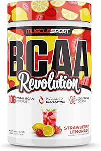 Musclesport BCAA Revolution Amino Acid Powder Supplement for Men &amp; Women - Intra Workout Training Complex - Recovery Supplemen (Strawberry Lemonade, 30 Servings)