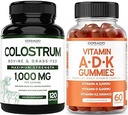 Colostrum (120 Cuenta) Bovine Colostrum Capsules Suplemento para adultos y ADK Vitamina D3 (60 Gummies) D & K - 10 Vegan Suplemento - Delicious Raspberry Flavor - Non GMO Tercer Partido Probada - Estados Unidos