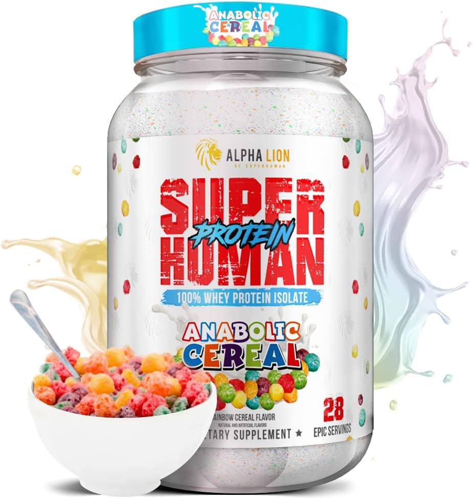 ALPHA LION Superhuman Whey Protein Powder, Great Tasting Pure Isolate, Low Carb, Sugar, No Bloat Post Workout, Muscle Recovery &amp; Growth (28 Servings, Anabolic Cereal) 31.2175 Unce