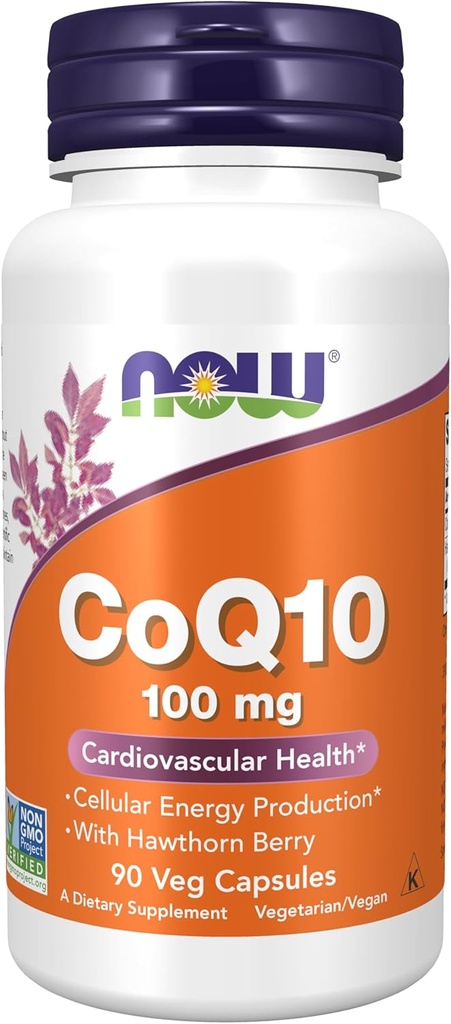 AHORA Suplementos de Alimentos, CoQ10 100 mg con Berry Hawthorn, Grado Farmacéutico, All-Trans Forma producida por Fermentation, 90 cápsulas de Veg