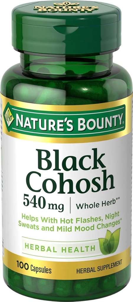 Bombas de Cohosh Negro Bounty y suplemento de salud herbal, soporte menopáusico natural, 540 mg, 100 cápsulas