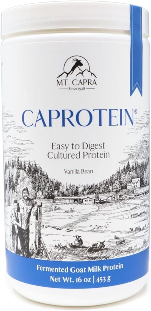 Mt. Capra Caprotein ← Casein Protein Concentrate, Fermented Goat Milk Protein de Grass-Fed Pastured Goats, Extremely Easy to Digest ← Vanilla Bean ← 23 Servings - 16 oz