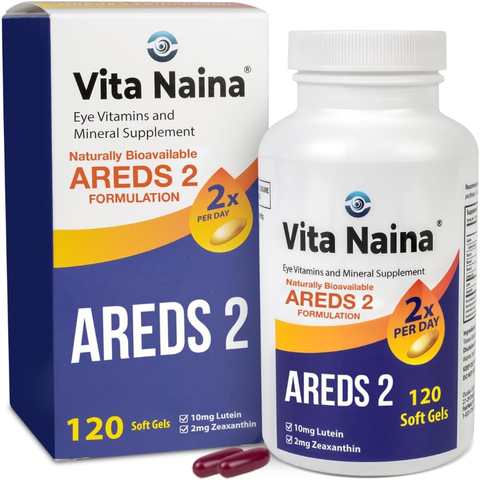 Vita Naina (120 SoftGels) ← AREDS2 Vitaminas Oculares y Suplemento Mineral (Zeaxanthin 2mg) ← Alta Biodisponibilidad y Bio-Absorción Fórmula ← Fácil en su sistema digestivo