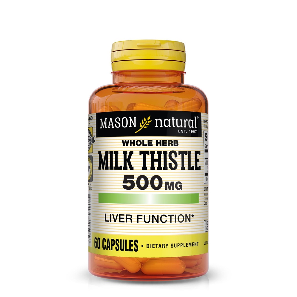 MASON NATURAL Milk Thistle 500 mg - Support Healthy Liver Function, Cleanse and Detox, Herbal Dietary Supplement, 60 Capsules