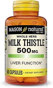 MASON NATURAL Milk Thistle 500 mg - Support Healthy Liver Function, Cleanse and Detox, Herbal Dietary Supplement, 60 cápsulas