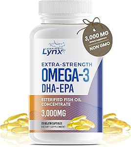 Omega 3 cápsulas de aceite de pescado [3000mg] Omega 3 Suplemento DHA Suplemento TENIDO Píldoras de aceite de pescado Omega3 para la salud del corazón, sistema inmunológico, articulaciones, piel, " salud cerebral, libre de gluten y BURPLESS