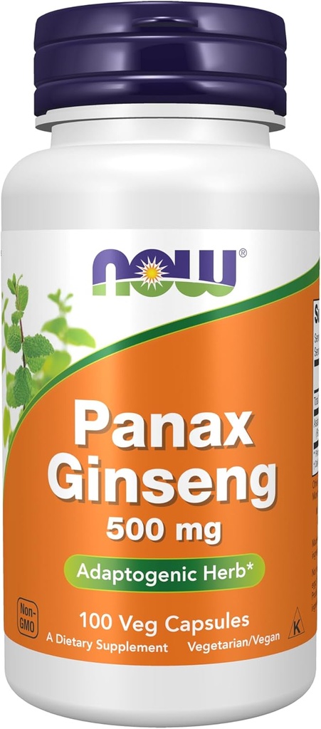 AHORA Suplementos de alimentos, Panax Ginseng (Root) 500 mg, hierba adaptogénica*, 100 cápsulas de verduras