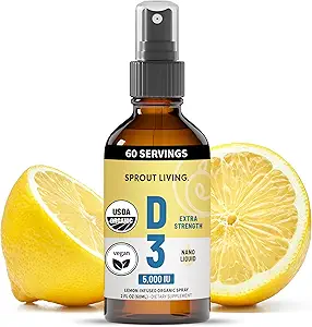 Sprout Living Organic Vitamin D3 5000 IU (Lichen) Spray for Immune Support & Bone Health ¦ Trace Minerals with Real Lemon " Citrus Extract, Sugar Free (2 FL OZ, 60 Servings)
