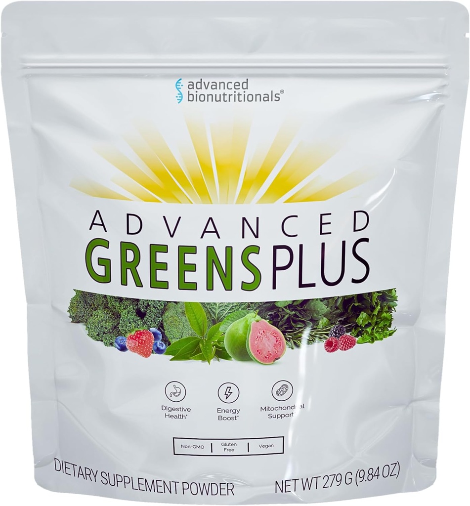 Advanced Bionutritionals Advanced Greens Plus Powdered Superfood Formula 50 Fruits, Vegetables, Herbs y Superfoods - Vegan, Vegetarian - 9.84 OZ - 279 g