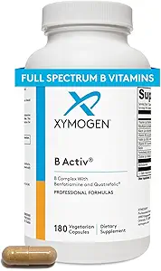 XYMOGEN B Activ Complejo de vitamina B con Benfotiamina, Methylfolate, Biotina, Vitamina B6 &amp; B12 (Methylcobalamin b12) - Suplementos de energía para el soporte de Adrenal &amp; Mood (180 cápsulas)