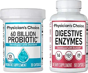CHOICE de Physician - Optimal Gut Health Bundle: 60 Billion Probiotics + Enzymes Digestivos para Confort Digestivo y Soporte Inmunitario