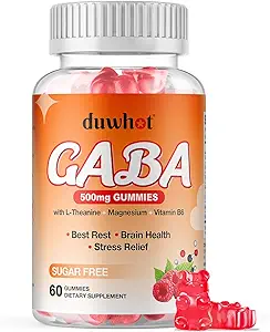 GABA Gummies 500mg para Cortisol Balance, Stress Relief Gummies for Adults Sleep, Brain, Immune Support, GABA Chewable Supplement with L-Theanine &amp; Magnesium & Vitamin B6, Sugar Free, Vegan, 60