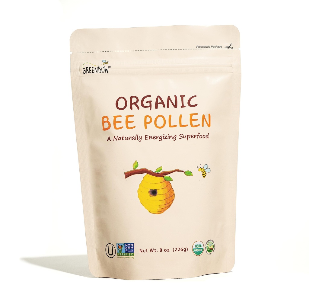 Greenbow Organic Bee Pollen - 100% USDA Certified Organic, Non-GMO, Pure, & Natural Bee Pollen - Superfood Packed w/Proteínas, Vitaminas y Minerales (8oz)