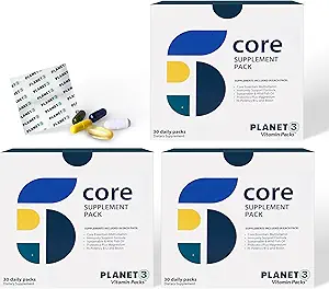 Planeta 3 Paquetes de vitaminas, Vitaminas diarias para Hombres, Energía, Inmune &amp; Heart Support ¦ Multivitamin, Vitamina D, Omega 3, Probióticos, Biotina, B12 &amp; Más ← Suplementos básicos Ø 90 Paquetes diarios