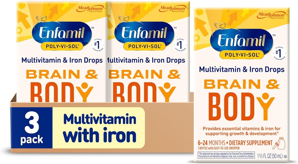 Enfamil Poly-Vi-Sol with Iron Liquid Multivitamin Drops, Supports Growth &amp; Development*, 50mL Bottle (Pack of 3)