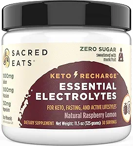 Keto Electrolyte Powder " Hydration Supplement  1000mg Potassium " Sodium, 150mg Magnesium ← No Sugar " Stevia, Sweetened with Monk Fruit Only TEN Natural Raspberry Lemon (30 Servings)