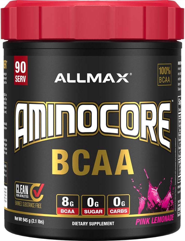 ALLMAX Nutrición AMINOCORE BCAA, Limonada Rosa - 945 g Polvo - 8.18 Gramos de ácidos de cadena ramificados por servicio - con vitaminas B - No Fillers o Aminos no-BCAA - Sugar Gratis - 90 Servings