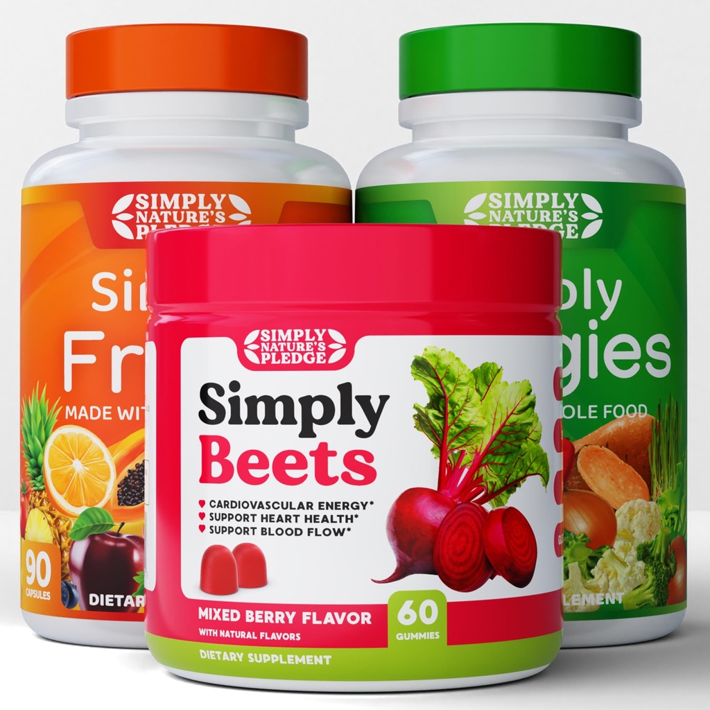 Promesa de la naturaleza - Suplementos frutales y vegetales - 90 verduras y 90 cápsulas de frutas - Beets Gummy - 60 cuenta -Combo - 30 días fuente de cada uno