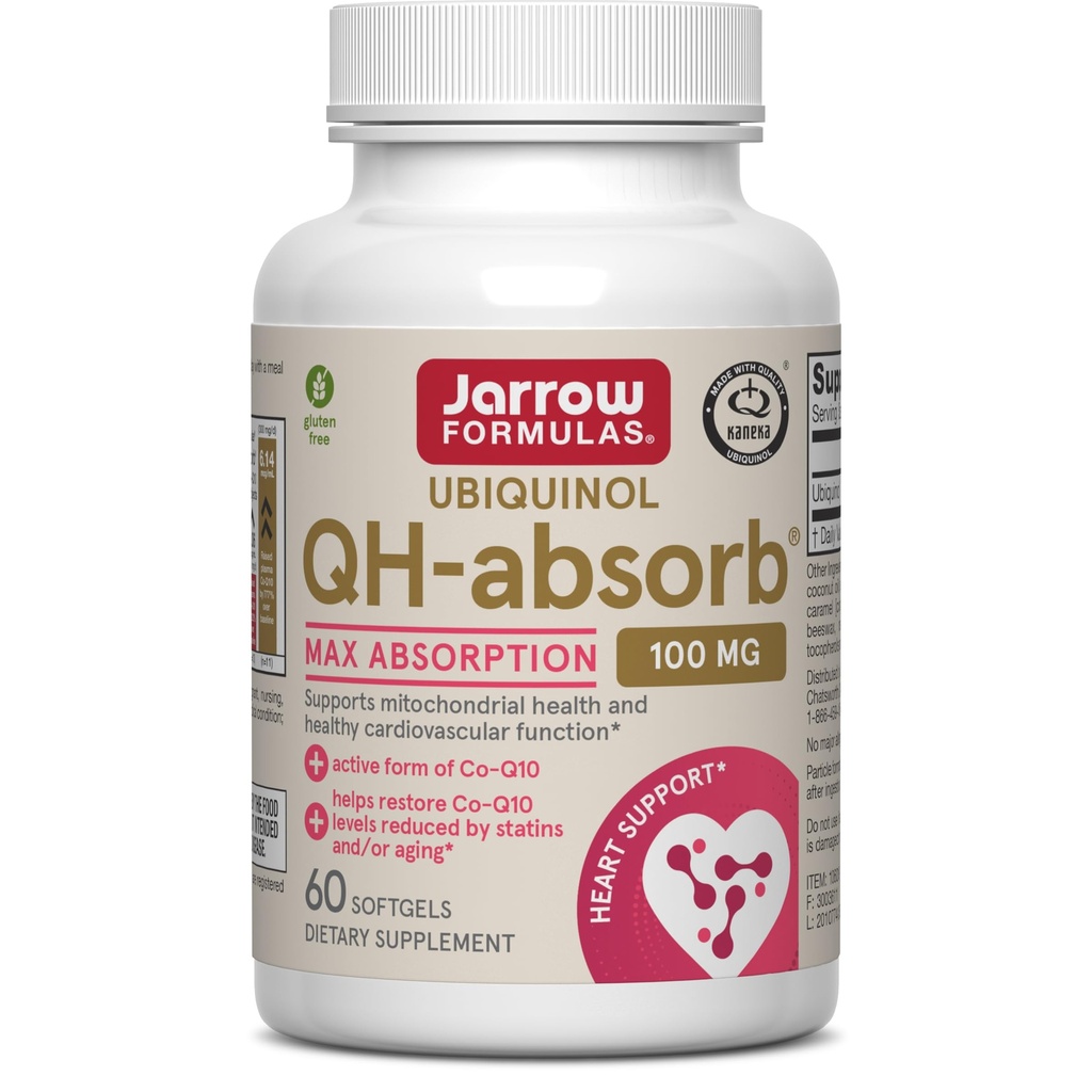 Jarrow Formulas QH-Absorb, 100 mg, Ubiquinol Suplemento dietético para la función cardiovascular saludable, 60 Softgels, 60 Day Supply