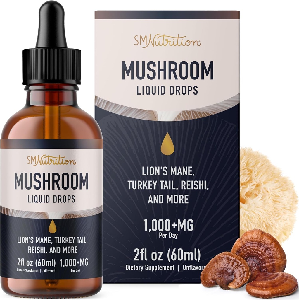 Mushrooms Complejo de gotas rígidas Lions Mane Suplemento con Turquía Tail Mushroom, Reishi, Shiitake &amp; More ← Soportar Función Cognitiva, Memoria > Enfócate Silencioso No-GMO, Soy-Free TEN 2 Fl Oz, 60 Servimientos