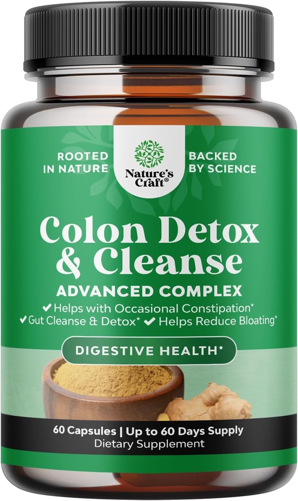 Colon Cleanser " Detox - Lactobacillus Acidophilus Probiotic Supplement Body Cleanse - Psyllium Husk Capsules Gut Health Supplement