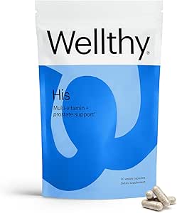 Wellthy His Daily Natural Multivitamin for Hombre, Premium Prostate Support Suplemento, Apoyo al Crecimiento del Cabello (30 Día)