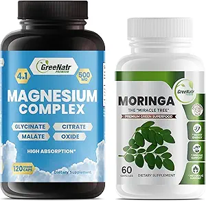 Suplemento de Magnesio con Glycinate, Citrato, Malate &amp; Oxide Plus Moringa Oleifera con Vitamina C, Omega 3 " Aminoácidos - Boost Energy, Mood, Memory