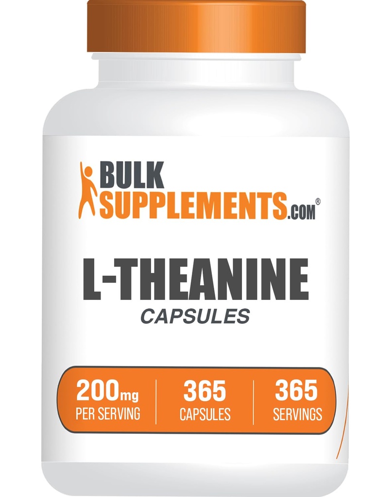 BulkSupplements.com L-Theanine Capsules - L-Theanine 200mg, Amino Acid Supplement - Gluten Free, 1 Cápsula por Serving, 365 Conde (Pack of 1)