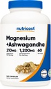 Nutricost Magnesium + Ashwagandha Supplement (1410mg) 240 Capsules - 210mg of Magnesium, 1,200mg of Ashwagandha, Vegan, 60 Servings