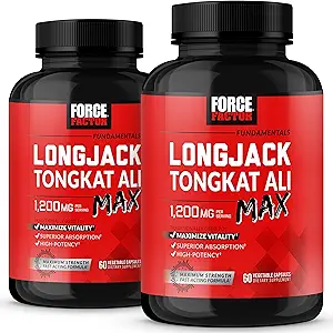 Force Factor Longjack Tongkat Ali Max, Tongkat Ali for Men, Male Stamina and Vitality Supplement Made with Key Natural Ingredients for Superior Absorption, 1200mg, 120 Capsules, 2-Pack