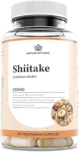 Natural Restore Shiitake Mushroom Extract Suplemento, 90 cápsulas, alta 30% Concentración de polisacáridos, no Gluten Free