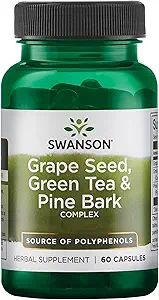 Swanson Grape Seed Green Tea &amp; Pine Bark Complex Health Antioxidant Support Polyphenols OPCS Herbal Suplemento 60 cápsulas (Caps)