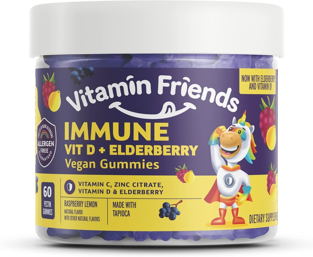 Vitamina Amigos - Elderberry, vitamina C Gummies - Vegan Immune System Booster Blended Suplementos - Health Support w/ Citrate Zinc & Vitamina D - Advanced Immune Support - 30 Day Supply – 1 Pack