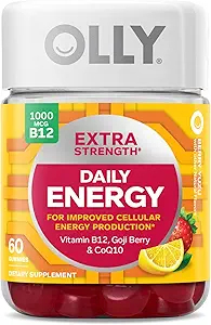 OLLY Ultra Strength Hair, Extra Strength Daily Energy, Biotin, Keratin, Vitamina B12, CoQ10, Goji Berry Gummy Suplemento Bundle - 30 Cuenta, 60 Cuenta