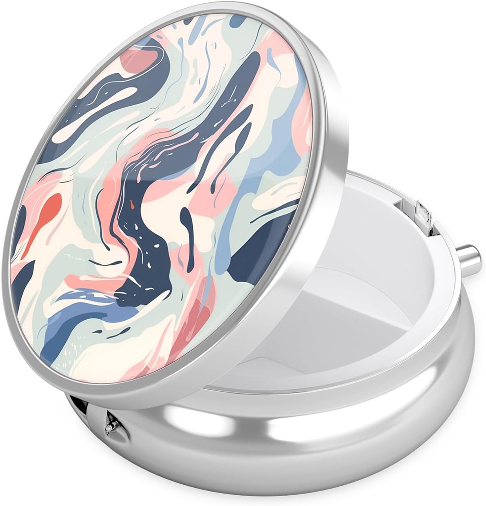 Nipichsha Pill Box, Small Pill Case for Purse & Pocket, Cute Travel Medicine Organizer, Portable Medicine Container Holder to Hold Vitamins, Medication, Fish Oil &amp; Supplement, A05-Art Style Pattern