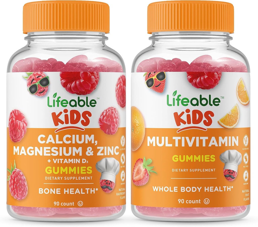 Magnesio de calcio Lifeable &amp; Niños Zinc + Niños multivitaminas - Gran Tasting, Suplemento de vitamina, Gluten Gratis, GMO Gratis, Gummy Chewable