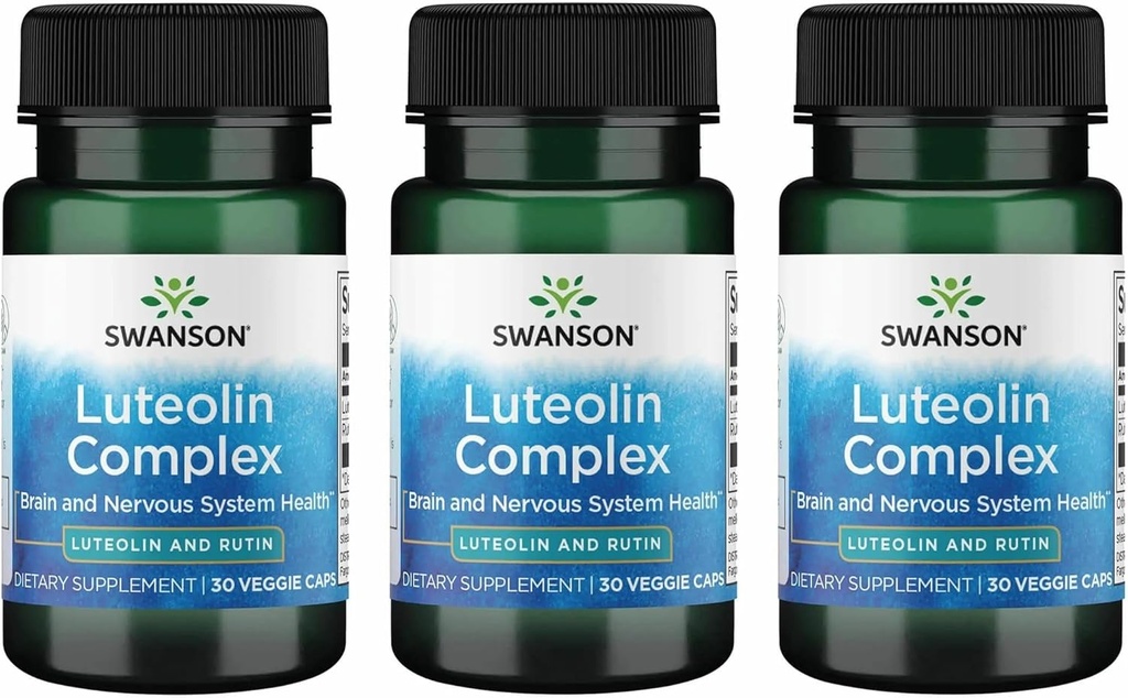 Complejo Swanson Luteolin w/Rutin - Suplemento de Apoyo al Cerebro Promoción de la Memoria, Mood & Cognitive Health - Fórmula Natural para ayudar a mantener el sistema nervioso - (30 cápsulas vegetarianas) 3 Pack