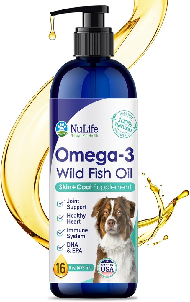 Aceite de pescado líquido para perros con Omega 3, 6 &amp; 9 ácidos grasos, Wild Caught from Iceland, Skin and Coat Supplement for Shedding, Itchy Skin, Alergies, Brain and Heart Health, Rich in EPA + DHA - 16 oz