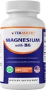 Magnesio Vitamático con Tabletas Vegetarianas B6-180 (Uncoated) - Añadido B6 para Absorción Máxima - Apoyo al músculo, la articulación y la salud cardíaca