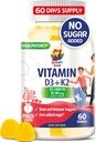 Vitamina libre de azúcar D3 K2 Gummies 5000 UI - Immune &amp; Bone Support Gummies - Vitamina D Gummy Suplemento para adultos - High-Absorption, Vegan, Halal, Vitaminas Chewable sin gluten
