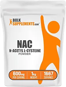 BulkSupplements.com NAC Powder - N-Acetyl Cysteine 600mg, NAC Supplement - Antioxidant Support, Gluten Free - 600mg per Serving, 1667 Servings, 1kg (2.2 lbs) (Pack of 1)