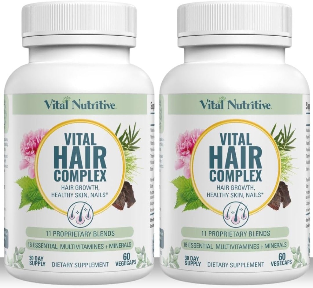 Complejo de Pelo Vital -Vitaminas de Crecimiento de Hair para Mujeres y Hombres -Biotina & Vitamina B -Suplemento de Crecimiento de Hair para la Piel Saludable &amp; Pelos -Hormona &amp; Gluten Gratis -Hair Vitaminas para Mujeres