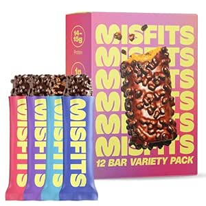 Misfits Protein Bares - High Protein Candy Bars TEN Gluten Free Plant Based, Low Sugar & Carb, High Fiber Snacks ANTE Variety Pack of 12 (4 Flavors)
