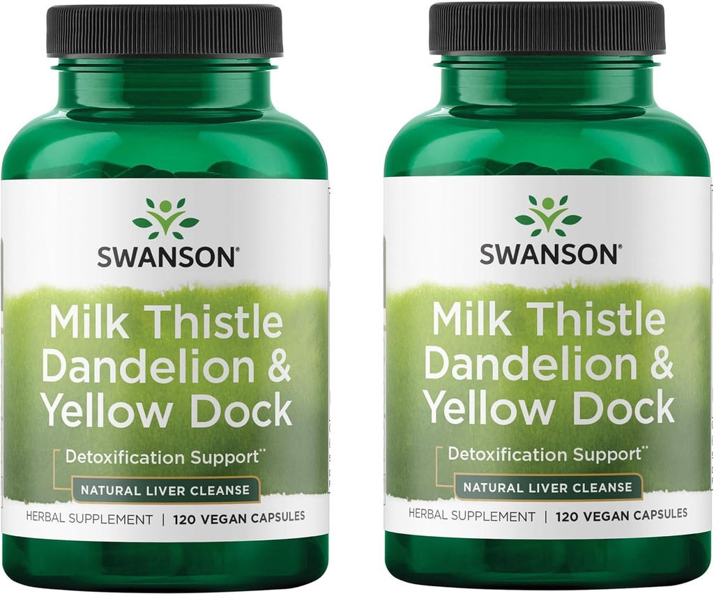 Swanson Milk Thistle, Dandelion &amp; Yellow Dock - Herbal Liver Support Supplement - Natural Supplement Helping to Maintain Global Health &amp; Wellbeing - (120 Capsules) (2 Pack)