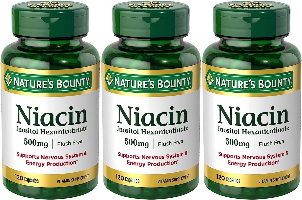 Juego de 3 Naturalezas Bounty Niacin Flush Gratis 500 mg, 120 cápsulas por Maven Gifts