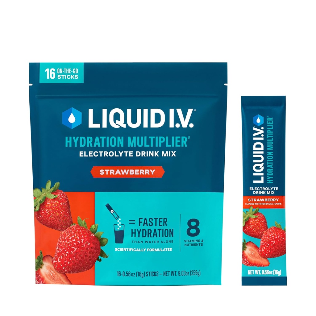 Liquid I.V.® Hydration Multiplier -Electrolyte Powder Drink Mix tención 12 Pack (192 Servings) (12 Pack (192 Servings), Strawberry)