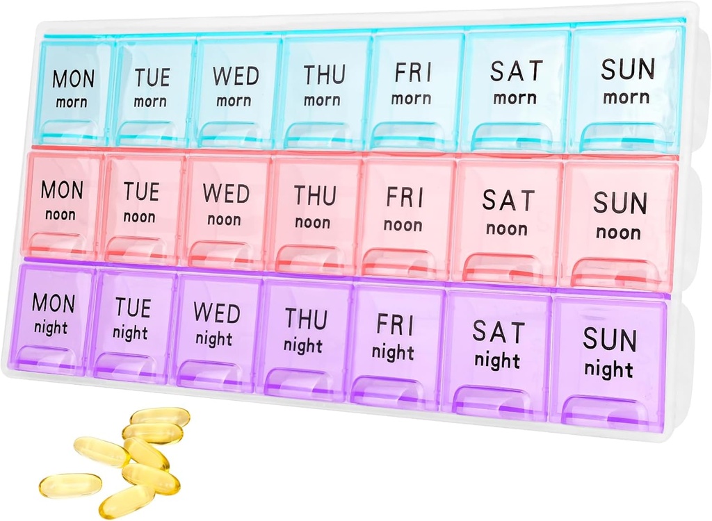 Large Weekly Pill Organizer 3 Times A Day,Travel Pill Cases ，Moisture-Proof 7 Day Pill Contaner,Medicine Pill Organizer, Portable for Pills Vitamin Fish Oil Supplements