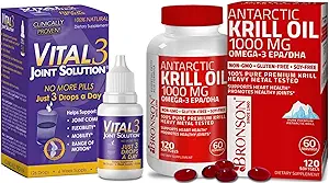 Vital 3 Joint Solution® Clinically Provenido Liquid Knee Relief + Bronson Antártico Krill Oil 1000 mg con Omega-3s EPA, DHA
