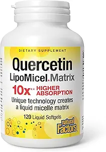 Factores Naturales Quercetina LipoMicel Matrix - Apoyo Salud Inmune &amp; Salud Capillar - Antioxidante Apoyo Suplemento con Quercetina Altamente Absorbable - 120 Softgels (120 Servimientos)
